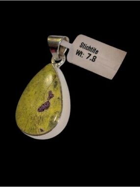 Stichtite Green Stone Tear Shaped Pendant set in 925 Sterling Silver NEW!